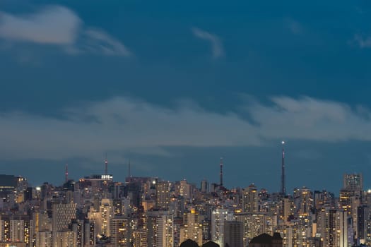 Skyline of the Center of São Paulo, Brazil at night.