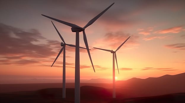 wind turbines in the rising sun. renewable energy with wind turbines