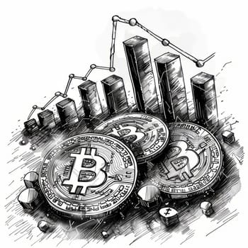 Bitcoin Trading Sketch Black and White Concept illustration. Ai generated