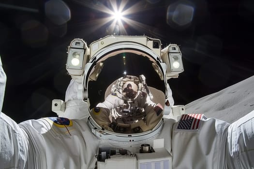 An astronaut capturing a selfie in space with automotive exterior lighting on their suit. This sciencedriven event showcases cuttingedge engineering and technology
