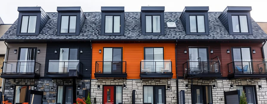 A towering building with numerous windows and balconies, creating a striking facade. The sash windows add charm to the overall design