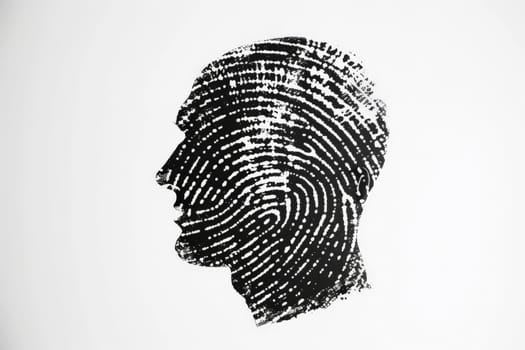 silhouette of front facing human head made out of a fingerprint.
