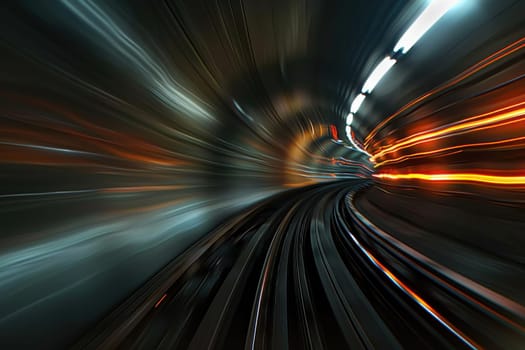 A tunnel with a train going through it.