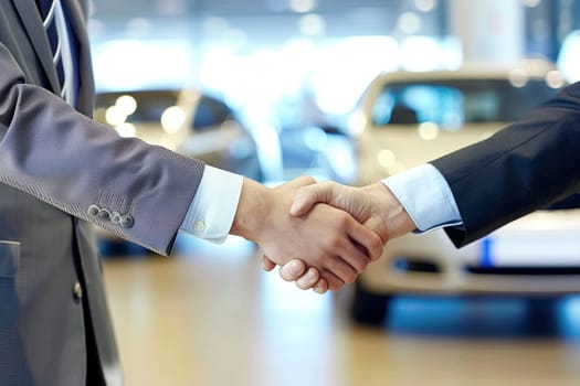 Transportation car rental or sell or buy automotive business concept, shake hands in a car background.