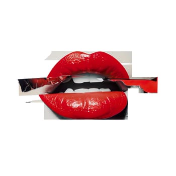 Red lips grunge collage ai generated element