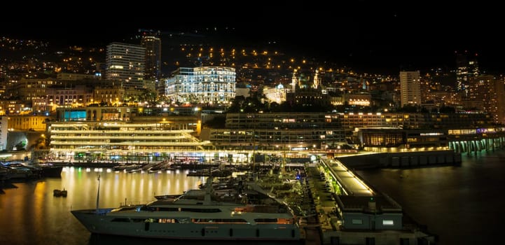 Panoramic view of Monte Carlo marina and cityscape. Principality of Monaco, French Riviera