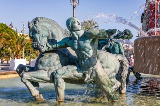 Fountain Soleil on Place Massena in Nice, France, Frech Riviera