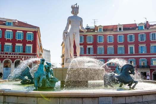 Fountain Soleil on Place Massena in Nice, France, Frech Riviera