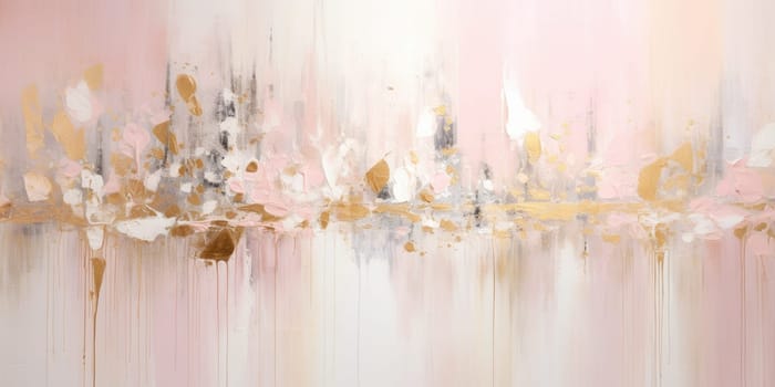 The abstract picture of the gold, pink bright colour that has been painted or splashed on the white blank background wallpaper to form the random shape that cannot be describe yet beautiful. AIGX01.