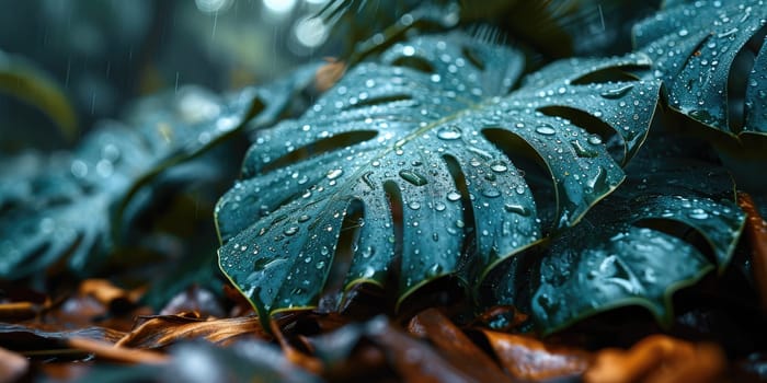 The picture of nature that focused to the green leaf from tree in the forrest that stay on ground and got illuminated with bright light of a sunlight in the summer or spring time of the year. AIGX03.