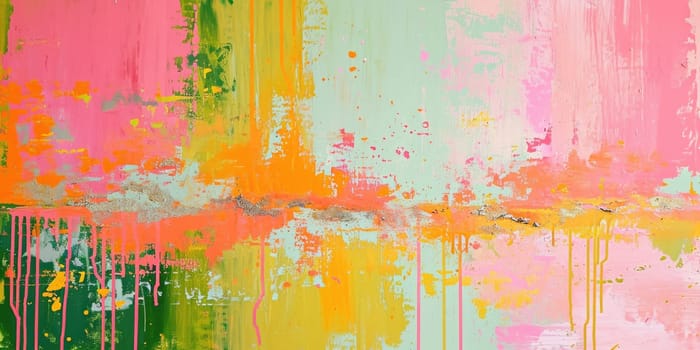 The abstract picture of the gold, pink and green colour that has been painted or splashed on the white blank background wallpaper to form random shape that cannot be describe yet beautiful. AIGX01.