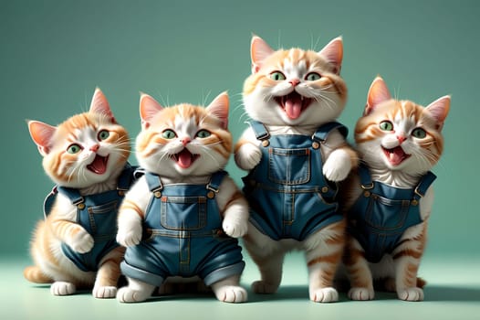 Cute funny cats rejoice and laugh. AI generated image.