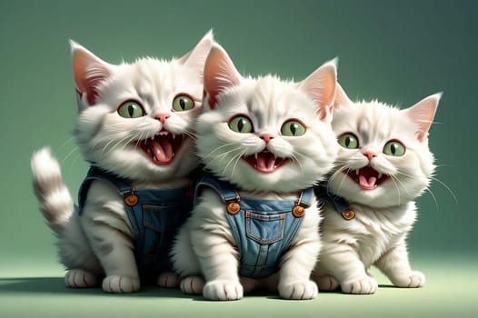 Cute funny cats rejoice and laugh. AI generated image.