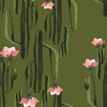 Cacti. Seamless watercolor pattern for wrapping paper, wallpaper and textiles