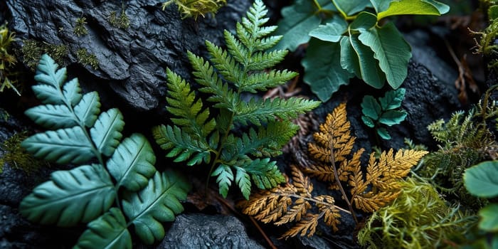 The picture of nature that focused to the green leaf from tree in the forrest that stay on ground and got illuminated with bright light of a sunlight in the summer or spring time of the year. AIGX03.