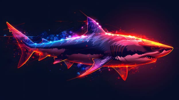 Electric blue shark with a fin and tail swimming underwater. High quality illustration