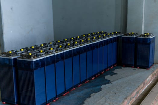 Powerful rechargeable battery forklift. On the surface of the battery is an electrical connector. - image