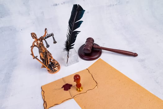 Notary's public pen and stamp on testament and last will. Notary public tools