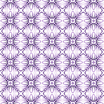 Watercolor ikat repeating tile border. Purple authentic boho chic summer design. Textile ready brilliant print, swimwear fabric, wallpaper, wrapping. Ikat repeating swimwear design.