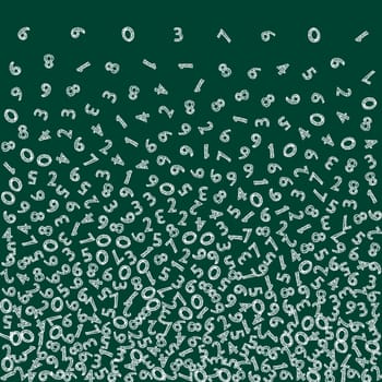 Falling handdrawn chalk numbers. Math study concept with flying digits. Noteworthy back to school mathematics banner on blackboard background. Falling numbers illustration.