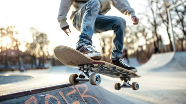 Skateboarder on a board in a skate park AI