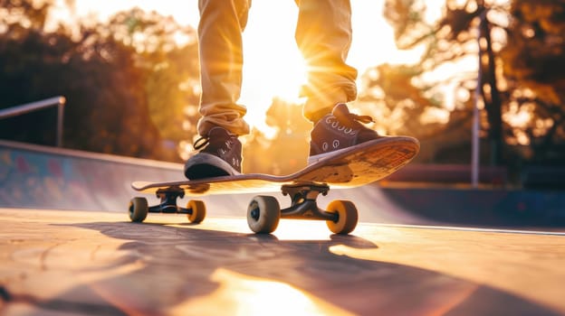 Skateboarder on a board in a skate park AI