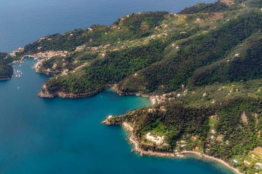 Portofino Italy aerial view from airplane panorama landscape