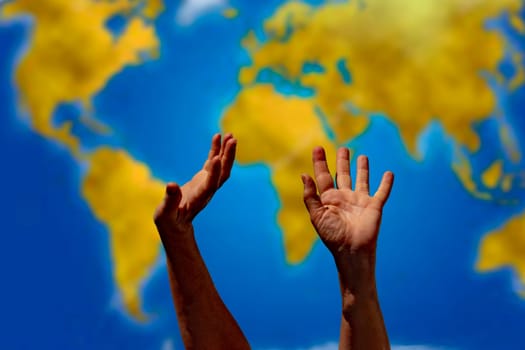 help hands of black Migrant refugee detail on boat and sea background