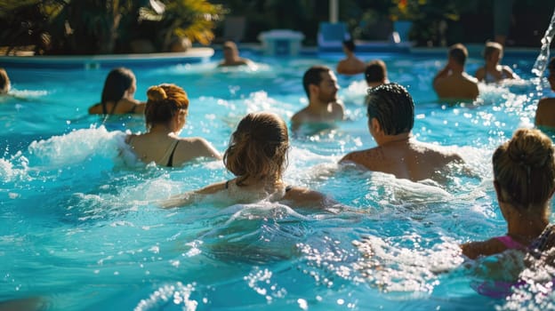 People cool off with water treatments in the pool AI