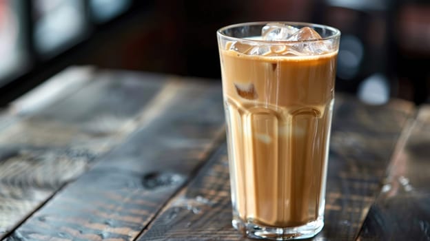 Iced coffee cubes with milk. Glass of cold coffee with ice cubes AI