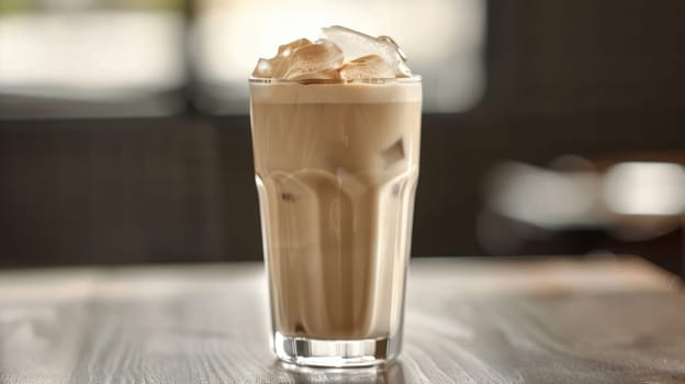 Iced coffee cubes with milk. Glass of cold coffee with ice cubes AI