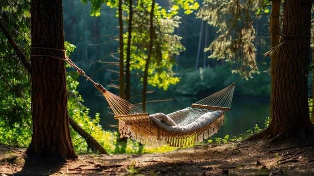 Hammock for a cozy rest in the shade of trees AI