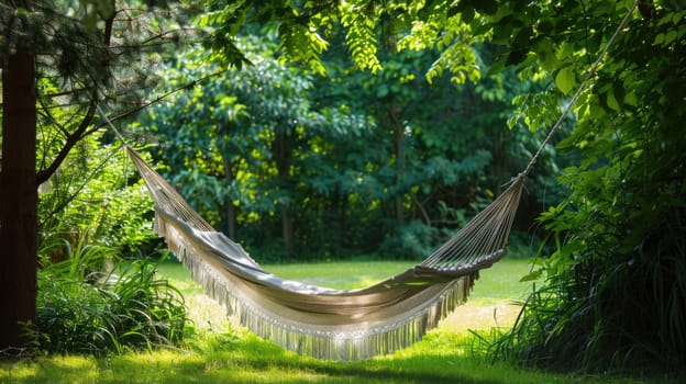 Hammock for a cozy rest in the shade of trees AI