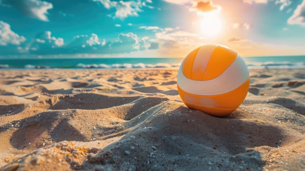 Beach Volleyball. Beach volleyball ball on the sand AI