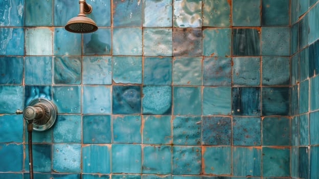 Modern shower with wall tiles. Tile in the shower stall AI