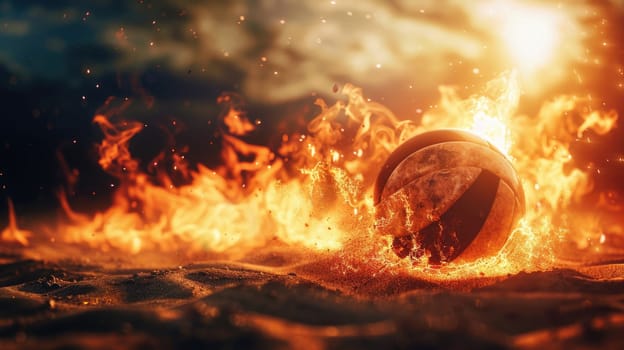 Beach volleyball ball in abnormal blazing heat AI