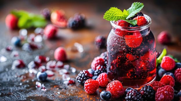 Decanter jug with a soft drink made from berries AI