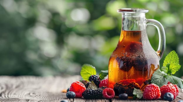 Decanter jug with a soft drink made from berries AI