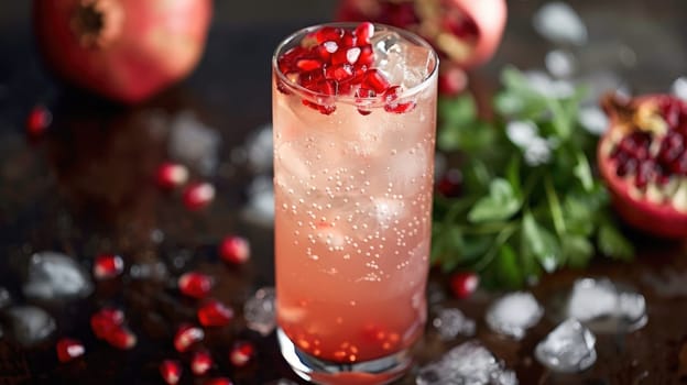 Festive drinks, pomegranate cocktail. Mint mocktail with pomegranate AI