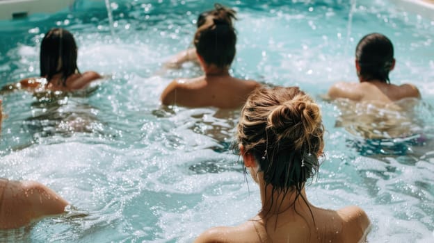 People cool off with water treatments in the pool AI