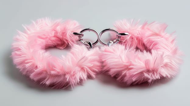 Pink sexy fluffy handcuffs. Accessory for love games AI