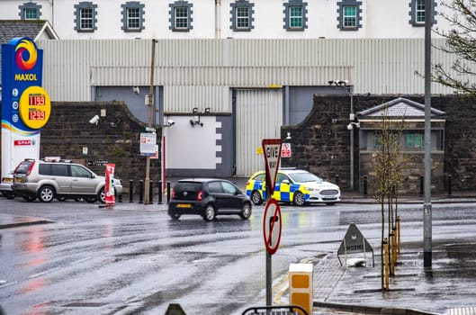 ENNISKILLEN, ULSTER, NORTHERN IRELAND - MARCH 03 2019 : The Kesh police station is protected by a huge fence a couple of days before the Brexit.