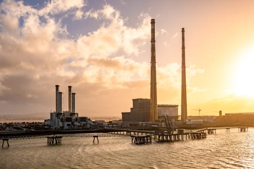 DUBLIN, IRELAND - MARCH 03 2019: Poolbeg power station in the harbour.