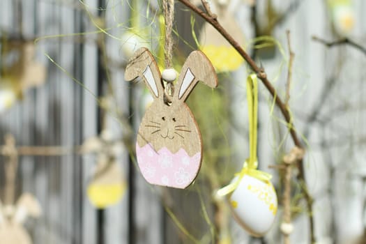 View through the window with Easter bunnies Decoration