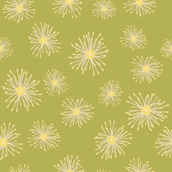 Yellow flowers on green background, abstract seamless pattern