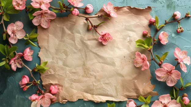 A piece of a paper with flowers and leaves on it