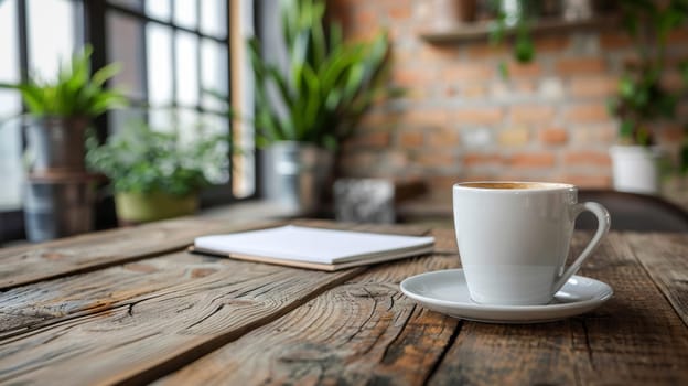 A cup of coffee on a wooden table next to some books