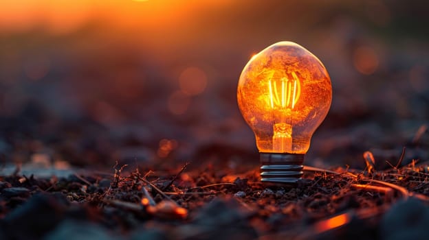 A light bulb sitting on the ground in a field