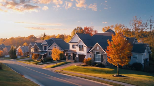 A street with houses on both sides of it and trees