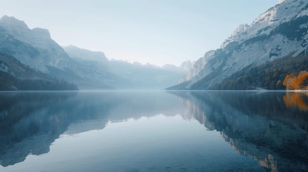 A large body of water with mountains in the background